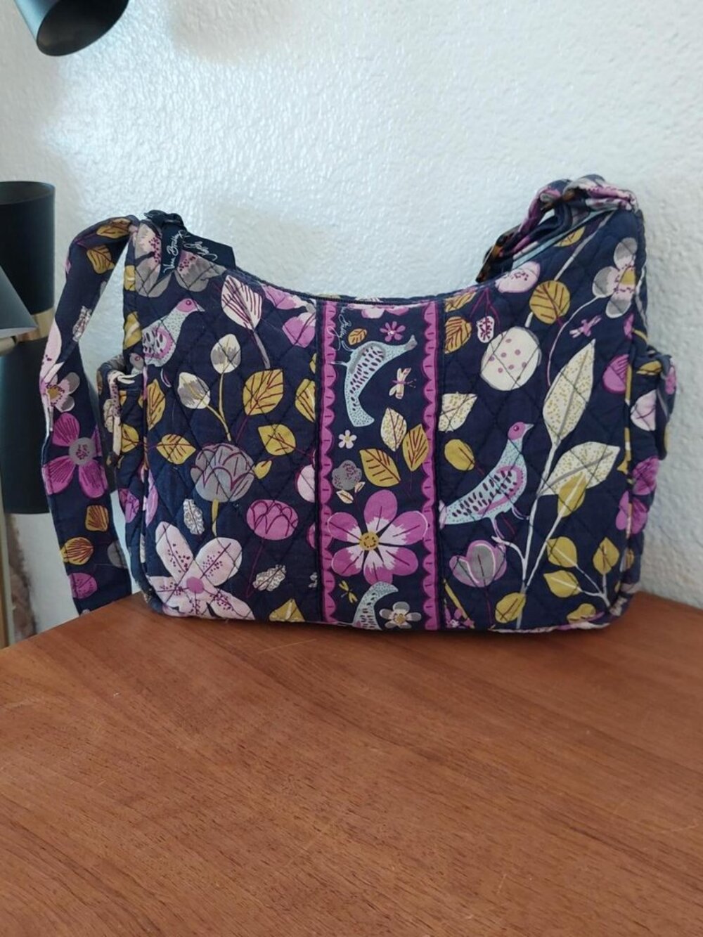 Vera Bradley Quilted Cotton Shoulder Bag Purse Floral Nightingale Navy Pink Reti